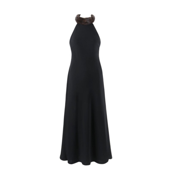 Lauren Ralph Lauren Collection Black Mink Fur Collar Halter Evening Dress Gown - Picture 9 of 16